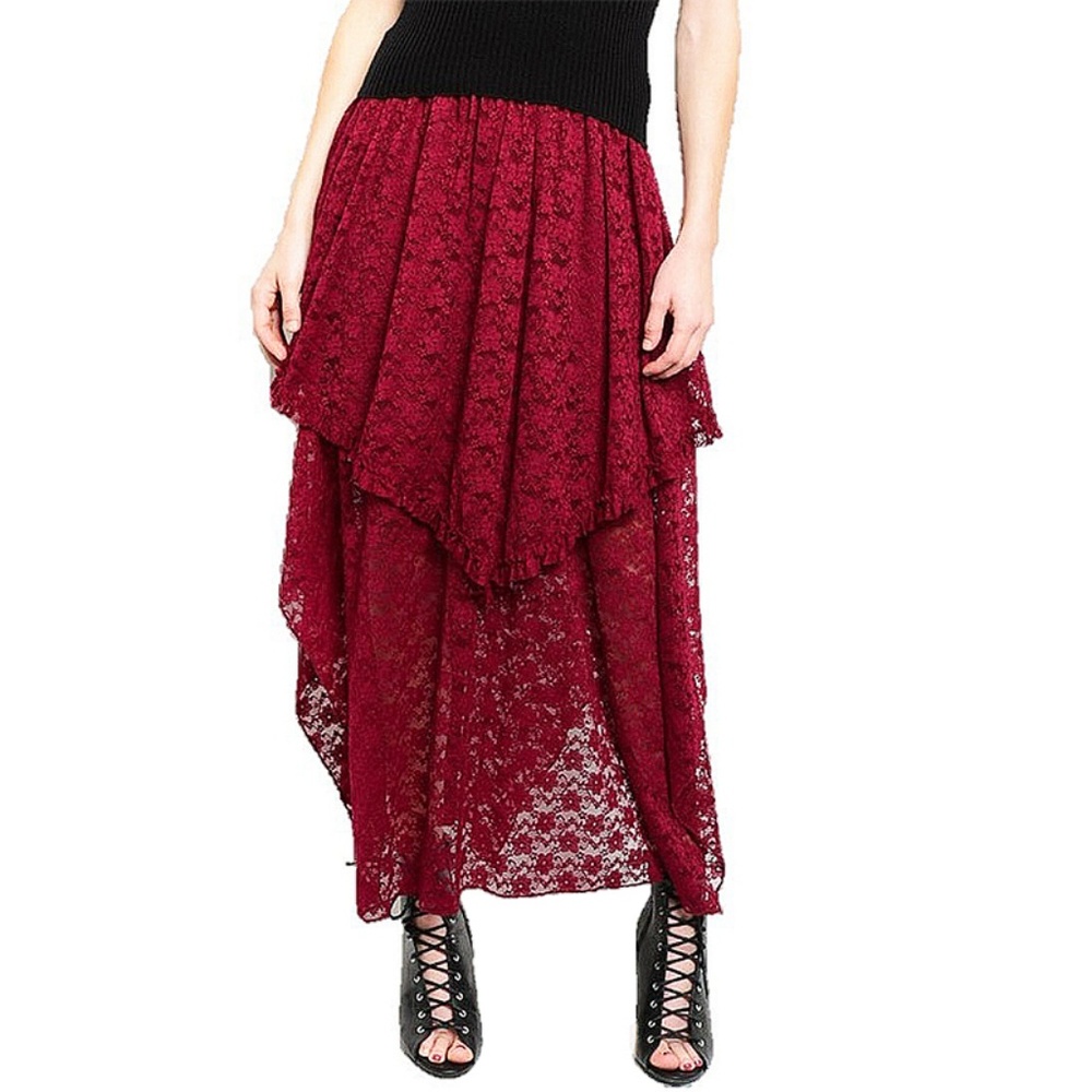 Victorian Gothic Ruffle Lace Peasant Maxi Skirt - Picture 3 of 8